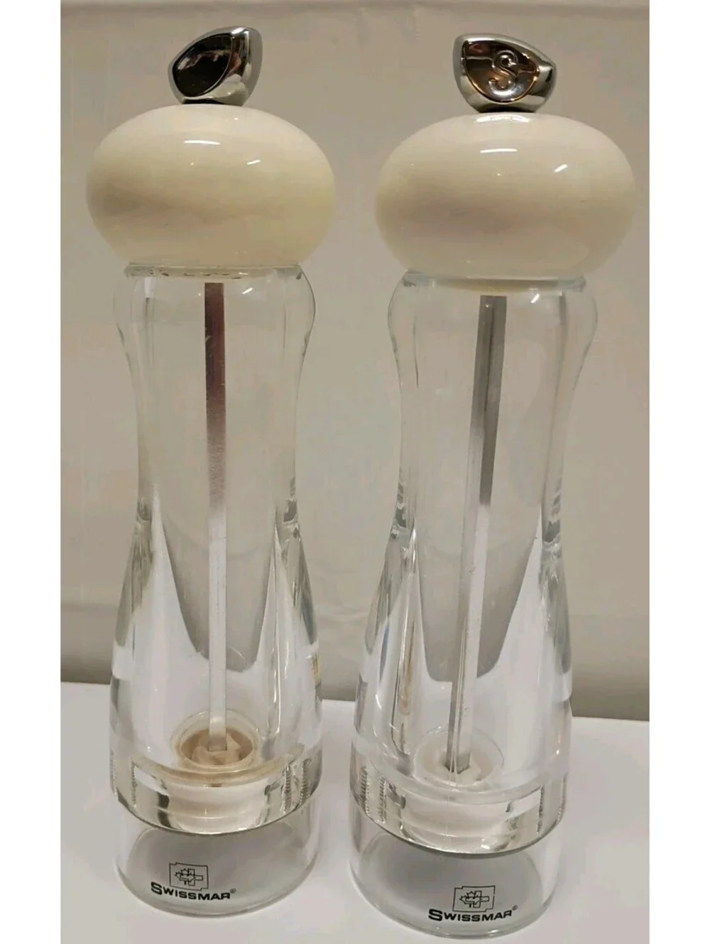 Swissmar Clear Acrylic White Salt & Pepper Mill Grinder Set 8
